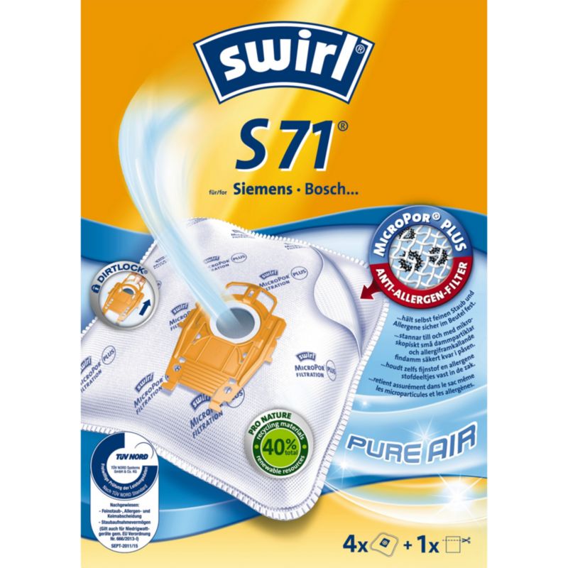 swirl s 71 micropor plus airspace sacs à poussière (pack de 4)