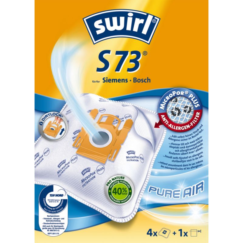 swirl s 73 micropor plus airspace sacs à poussière (pack de 4)