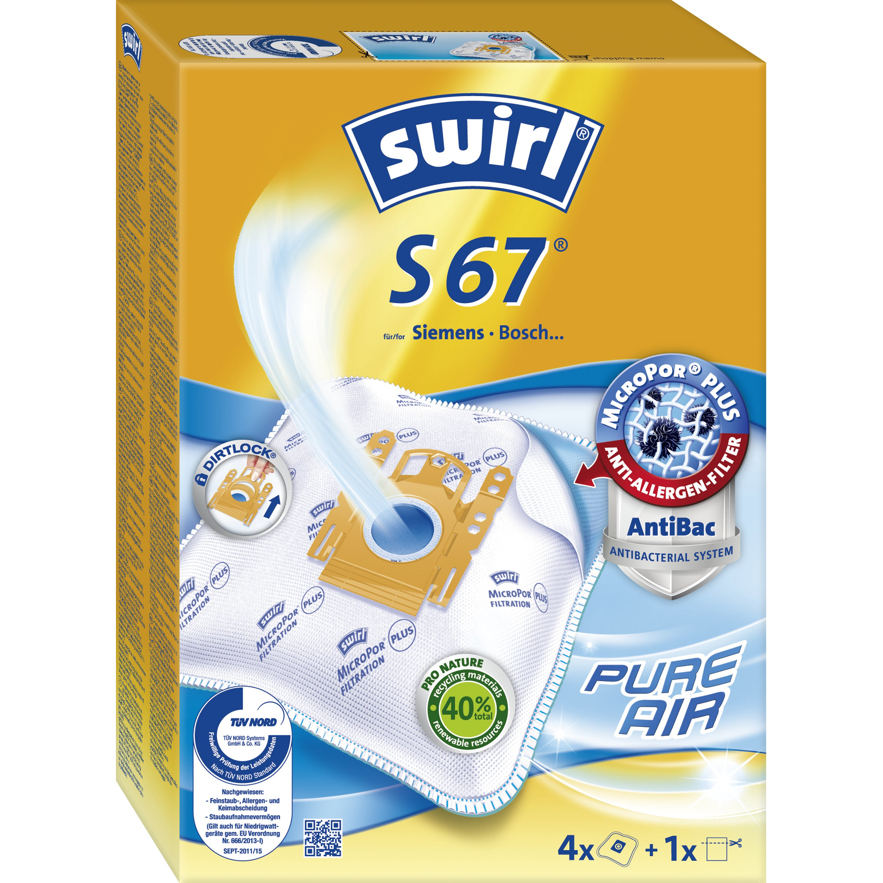Swirl s 67 micropor plus airspace sacs à poussière (pack de 4)