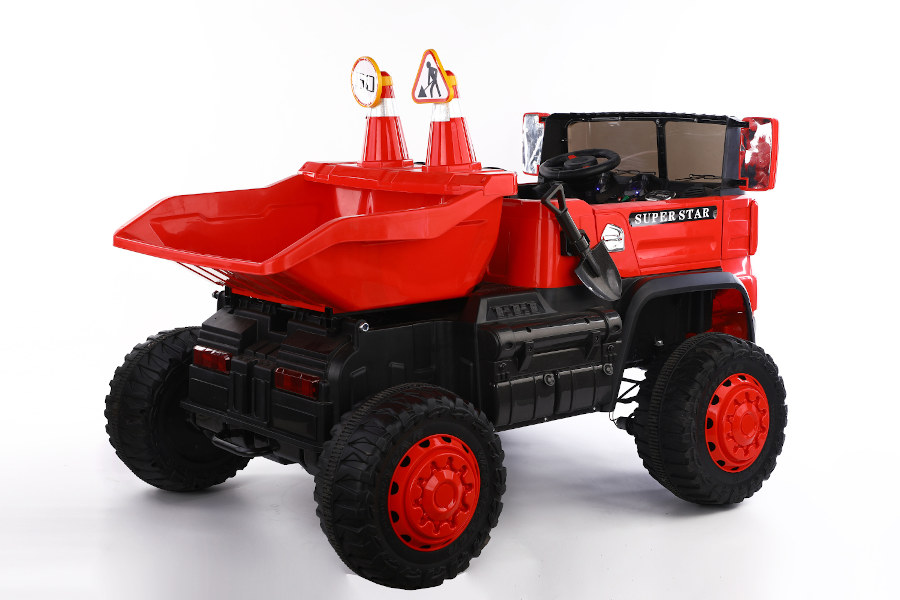 voiture d'enfant - camion-benne électrique 2 places- batterie 12v10ah, 4 moteurs+ 2,4ghz+siège en cuir+eva-rouge