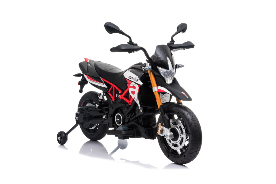 Moto électrique pour enfants aprilia-900-dorsoduro - sous licence - 12v - 2 moteurs - mp3 + cuir + eva