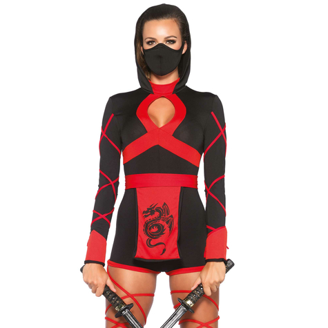 sexy et mortel. la combinaison parfaite pour vous. cet ensemble de costume de ninja dragon en trois pièces comprend un corps de capuchon avec une encolure à trou de serrure et des enveloppes pour les jambes, une ceinture à motif dragon et un masque facial