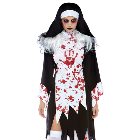 2 pièces ensemble nonne tueuse, comprend une robe déchirée et ensanglantée avec empreinte de main et habit de nones