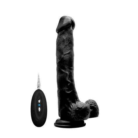 Vibromasseur réaliste:vibrating realistic cock 10" with scrotum black