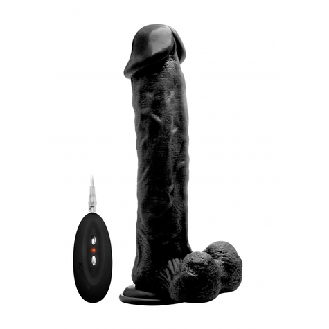 Vibromasseur realiste : vibrating realistic cock 11" with scrotum noir