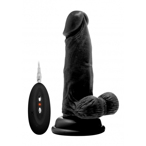 Vibromasseur realiste : vibrating realistic cock 6" with scrotum noir