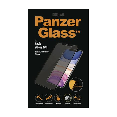 Panzerglass 2665   protection d'écran transparent   mobile/smartphone   apple   iphone xr iphone 6.1" 2019   résistant aux rayures   incassable   résistant aux chocs   noir   translucide