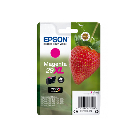 Epson strawberry cartouche fraise 29xl - encre claria home m - original - encre à pigments - magenta - epson - - expression home xp-455 - expression home xp-452 - expression home xp-445 - expression home... - 1 pièce(s)