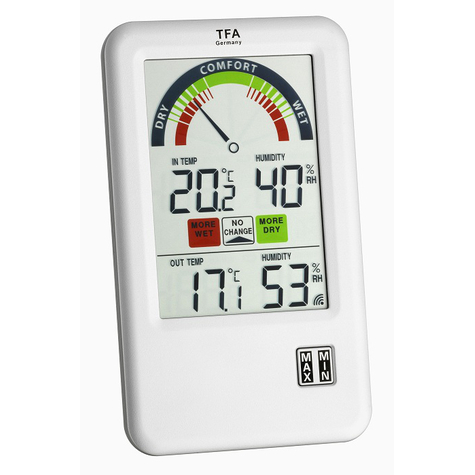 Tfa 30.3045 - blanc - hygromètre d'intérieur - thermomètre d'intérieur - hygromètre extérieur - thermomètre d'extérieur - hygromètre - thermomètre - thermomètre - plastique - 1 - 99%.
