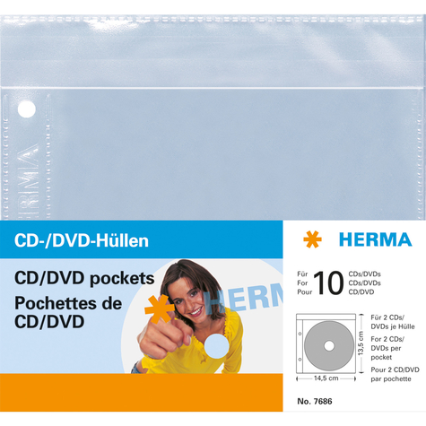 Herma 7686 - housse - 2 disques - transparent - polypropylène (pp) - 120 mm - 145 mm