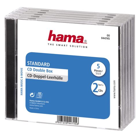 Hama cd double jewel case standard - pack 5 - 2 disques - transparent
