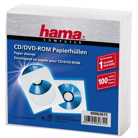 Hama 00062672 - housse - 1 disques - blanc - papier - 120 mm - résistant aux rayures