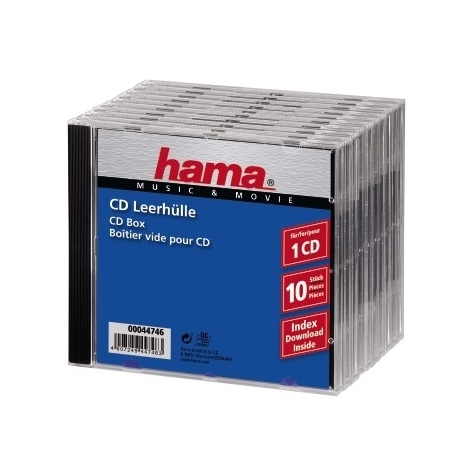 Hama boîtier cd jewel standard - pack 10 - 1 disques - transparent