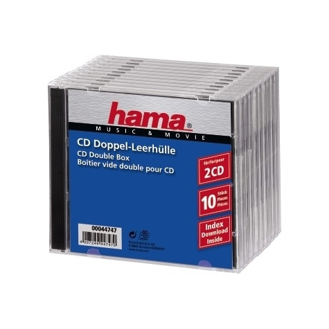 Hama cd double jewel case standard - pack 10 - 2 disques - transparent