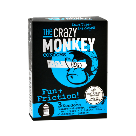 The Crazy Monkey Condoms Fun + Friction 3 Pcs.