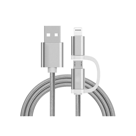 Reekin 2 In 1 Charging Cable (Usb Micro & Lightn.) - 1.0 M. (Silver-Nylon)