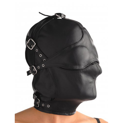 Masque : asylum leather hood with removable blindfold and muzzle