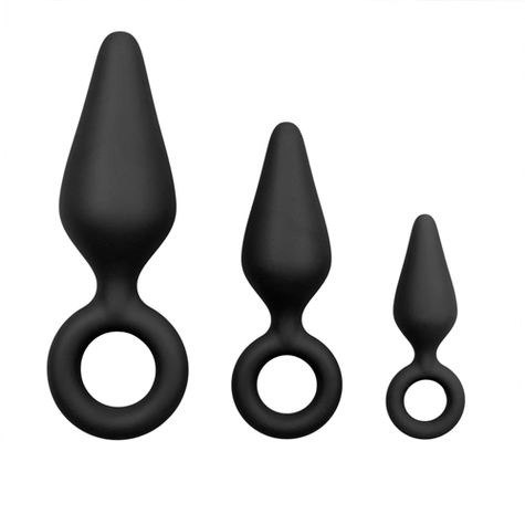 Plug anal : noir buttplugs with pull ring set