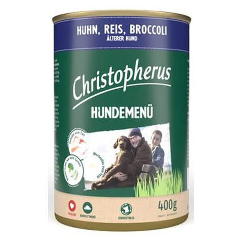 Menu chien christopherus -senior avec poulet, riz, brocoli