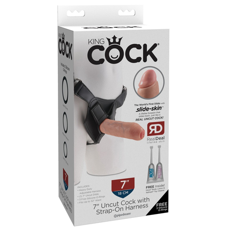 7" uncut cock with strap-on harness
