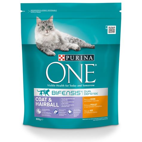 Purina one bifensis coat & hairball rich in poulet adulte 800g