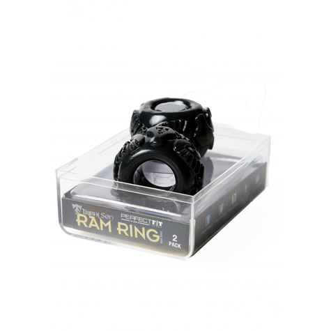 Cock Rings : Perfect Fit Tribal Son Ram Ring 2 Pack Black