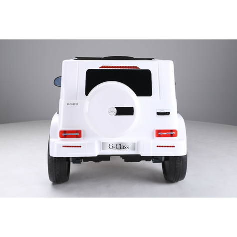 Voiture pour enfants - voiture électrique mercedes g500 - sous licence - batterie 12v,2 moteurs+ 2,4ghz+siège en cuir+eva-blanc