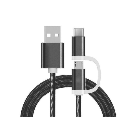 Reekin 2 In 1 Charging Cable (Usb Micro & Type-C) - 1.0 Meter (Black-Nylon)