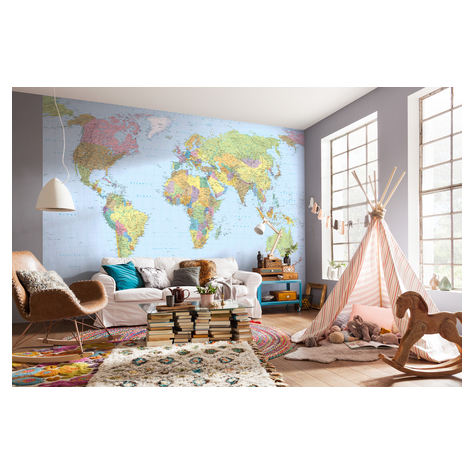 Non-Woven Wallpaper - World Map - Size 368 X 248 Cm