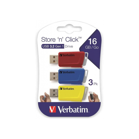 Verbatim store 'n' click -usb 3.2 gen1 - 3x16 go - rouge/bleu/jaune - 16 go